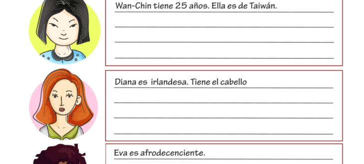 las descripciones físicas en español ejercicios PDF physical descriptions in Spanish worksheet