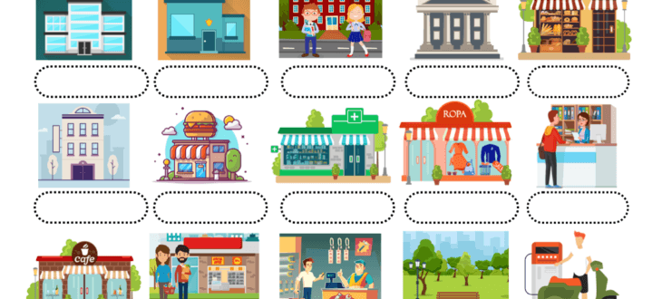places in town in Spanish pdf worksheet los lugares de la ciudad en español