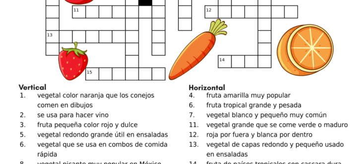 fruits and vegetables in Spanish crossword puzzle pdf worksheet crucigrama frutas y vegetales español