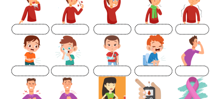 THE VOCABULARY illnesses in Spanish pdf worksheet enfermedades en español hoja de trabajo