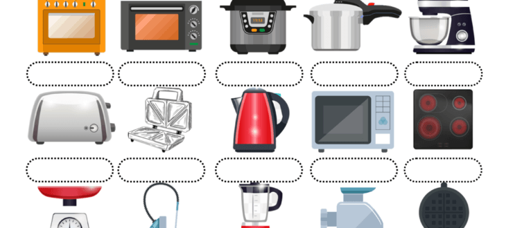 Kitchen appliances in Spanish PDF worksheet los electromésticos en español hoja de trabajo ejercicios