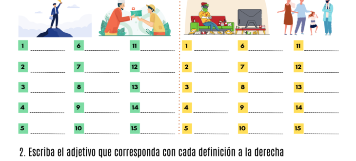personality adjectives in Spanish vocabulary pdf worksheet adjetivos de personalidad en español ejercicios