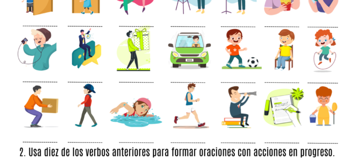 verbos y acciones en progreso en español action verbs in Spanish pdf worksheet