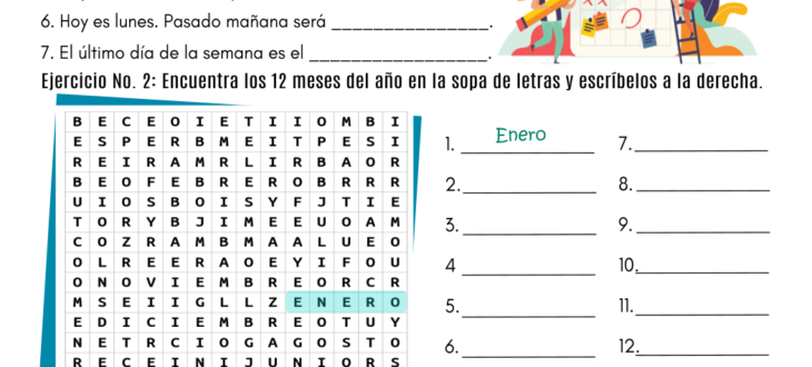 days months Spanish PDF Worksheet los días y meses en español