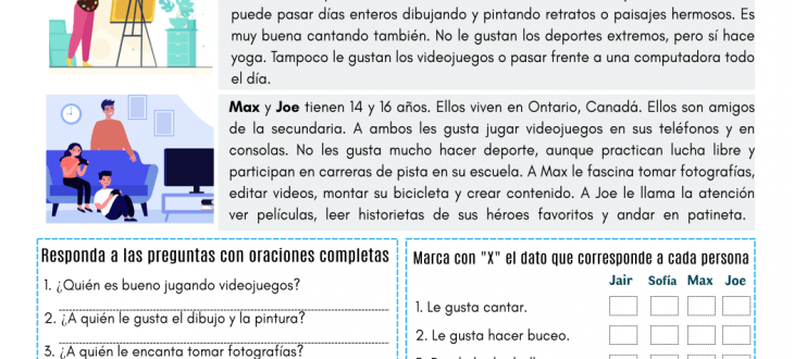 mis pasatiempos favoritos en español ejercicios lectura my favorite pastimes in Spanish PDF reading worksheet