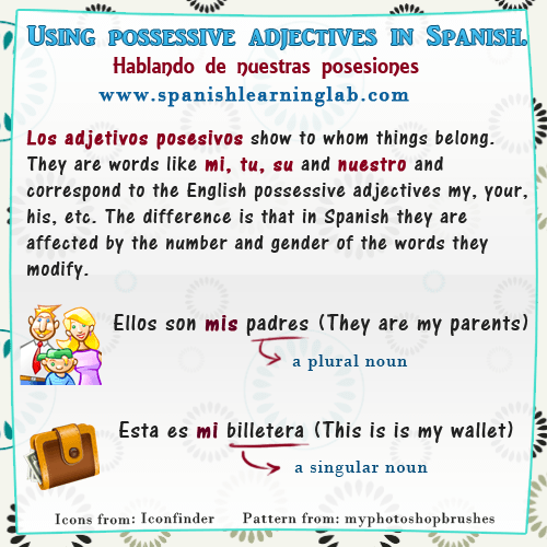 Using Spanish Possessive Adjectives In Sentences Spanish Learning Lab