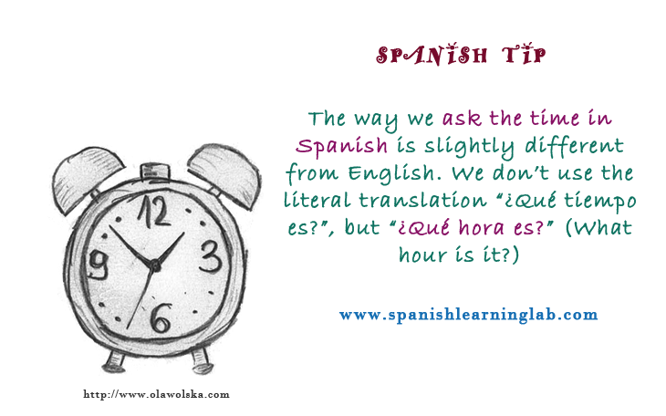 Expressions and questions for asking and telling time in Spanish