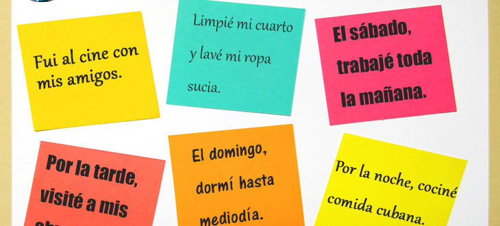 A list of activities for describing what you did last weekend in Spanish