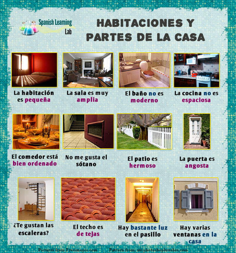 Oraciones sobre Habitaciones y partes de la casa en español