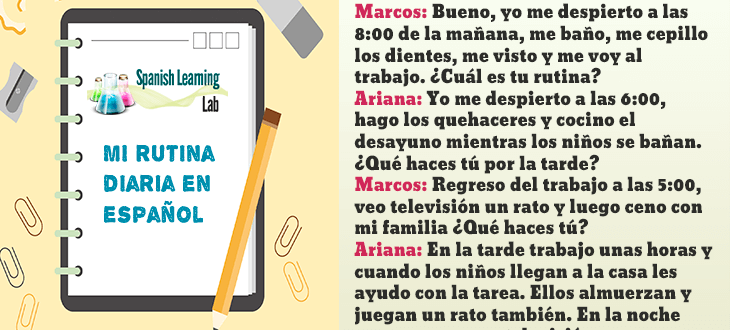 Una lección con varios ejemplos para aprender sobre la rutina diaria en español