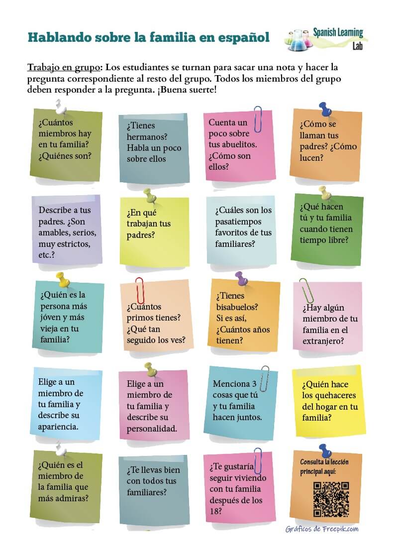 Preguntas sobre la familia en español ejercicios en pdf