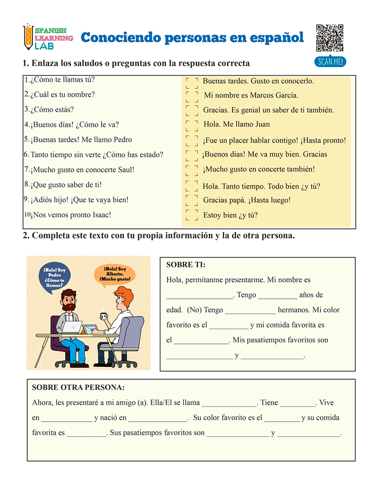 spanish greetings worksheet