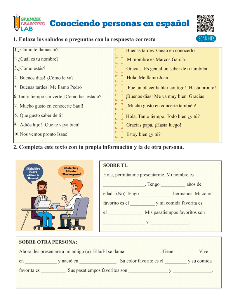 Conociendo gente en español: Hoja de trabajo PDF - SpanishLearningLab
