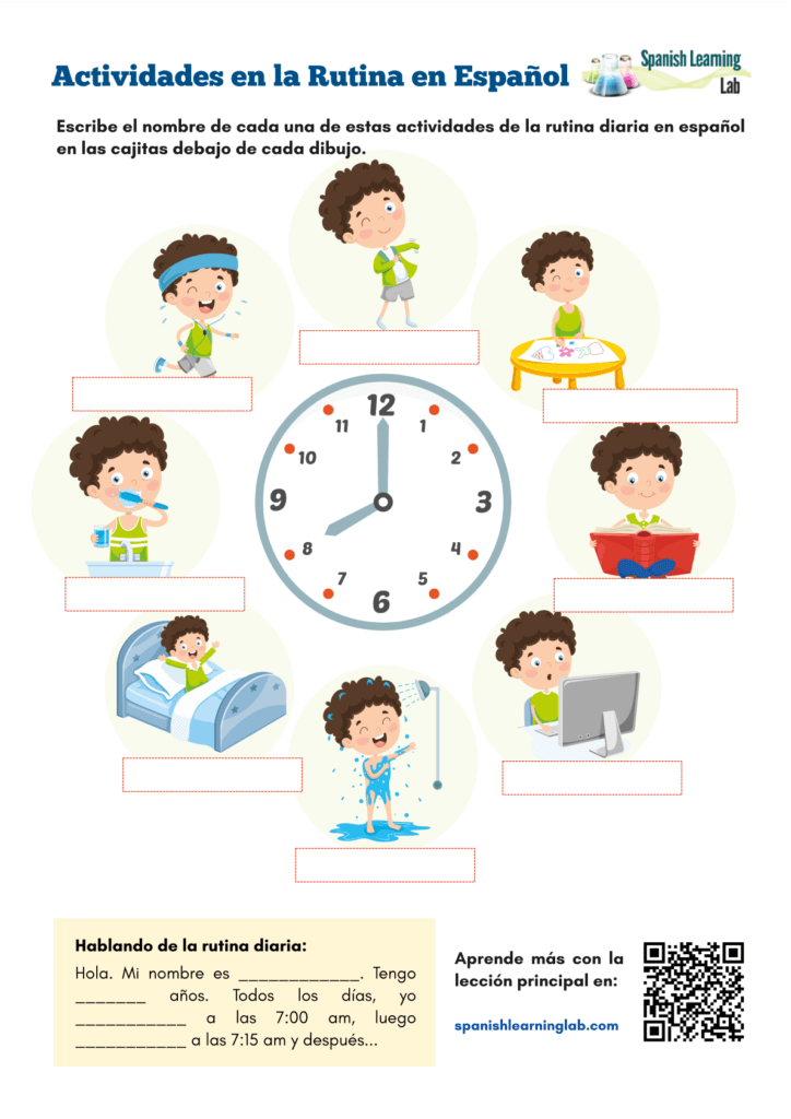 Actividades Diarias en Español - Hoja de trabajo en PDF