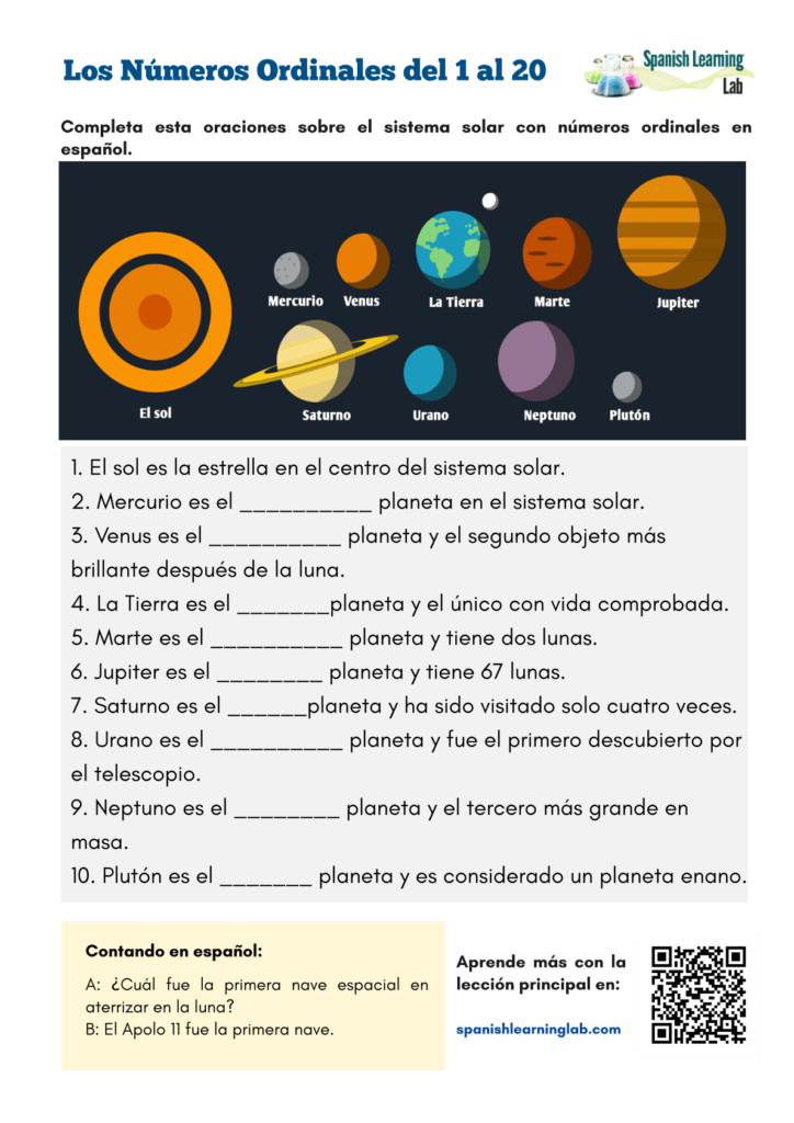 ordinal numbers spanish worksheet números ordinales español