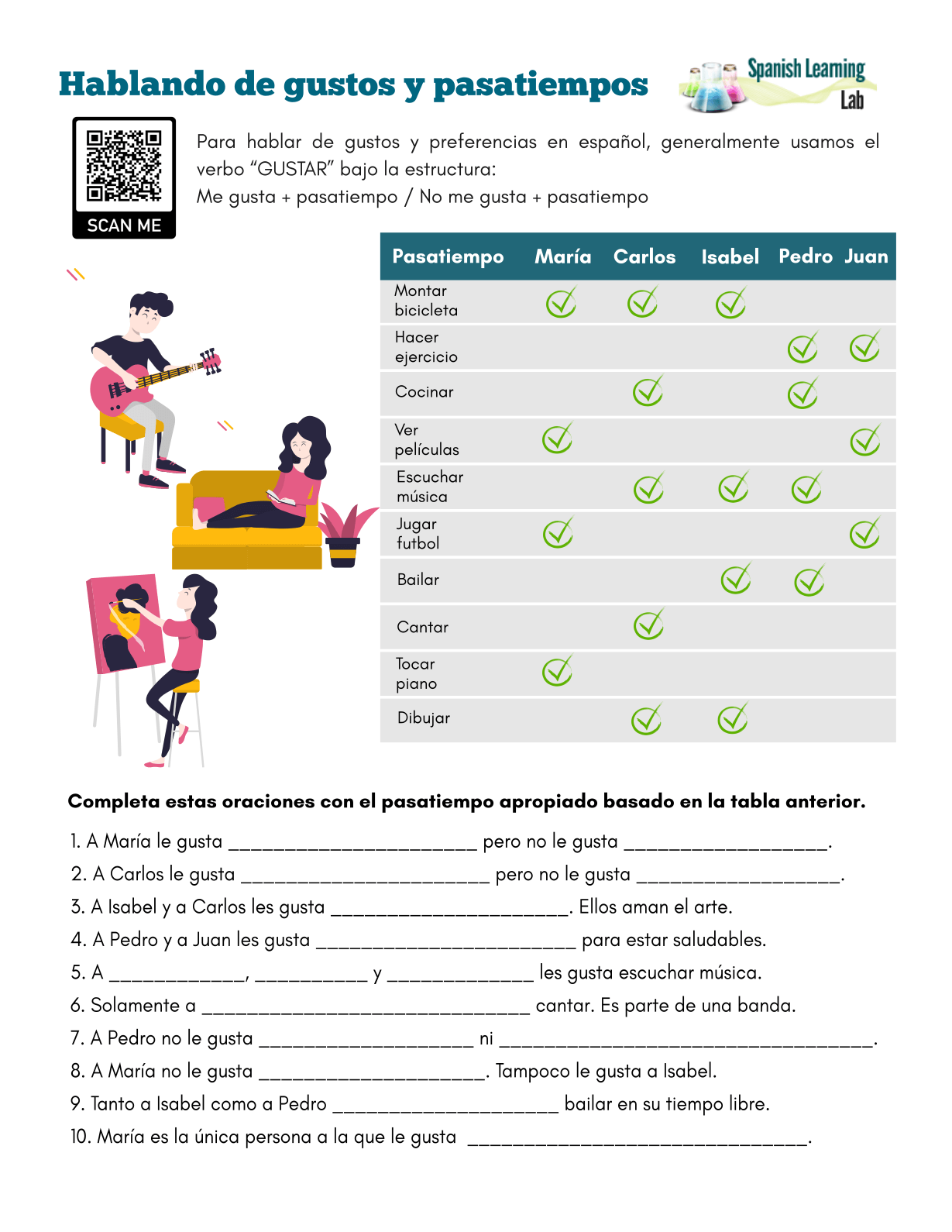 Pastimes, Likes & Dislikes In Spanish - PDF Worksheet - Pastimes, Likes & Dislikes In Spanish - PDF Worksheet