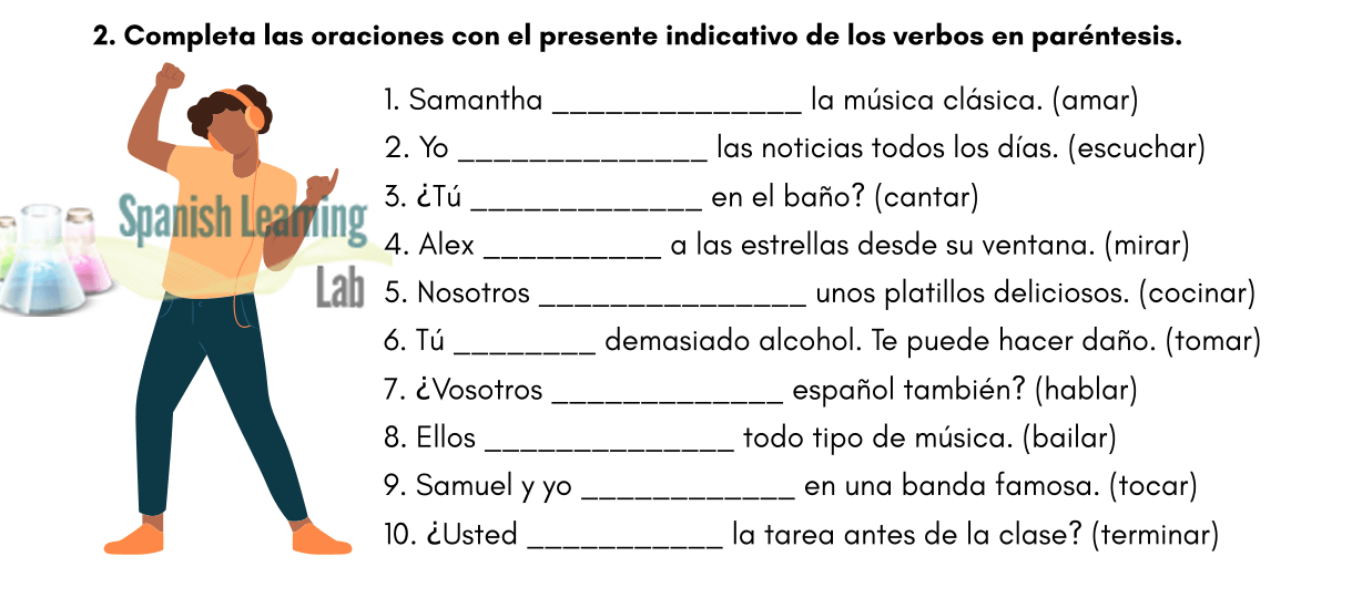 Conjugando Los Verbos Regulares Con Terminaci n AR Ejercicios En PDF Spanish Learning Lab