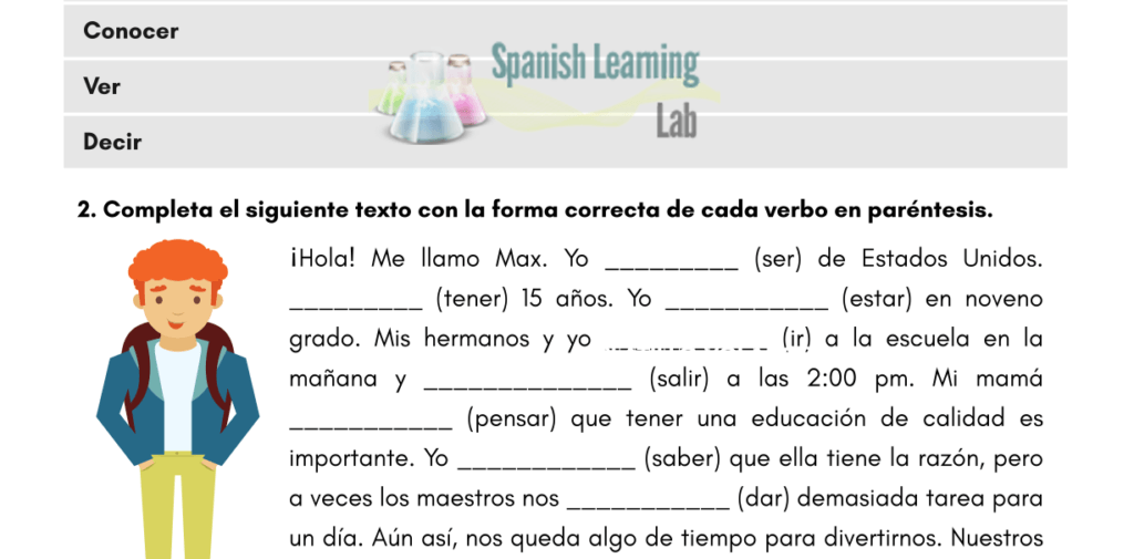 conjugando-los-verbos-irregulares-en-español hoja de trabajo