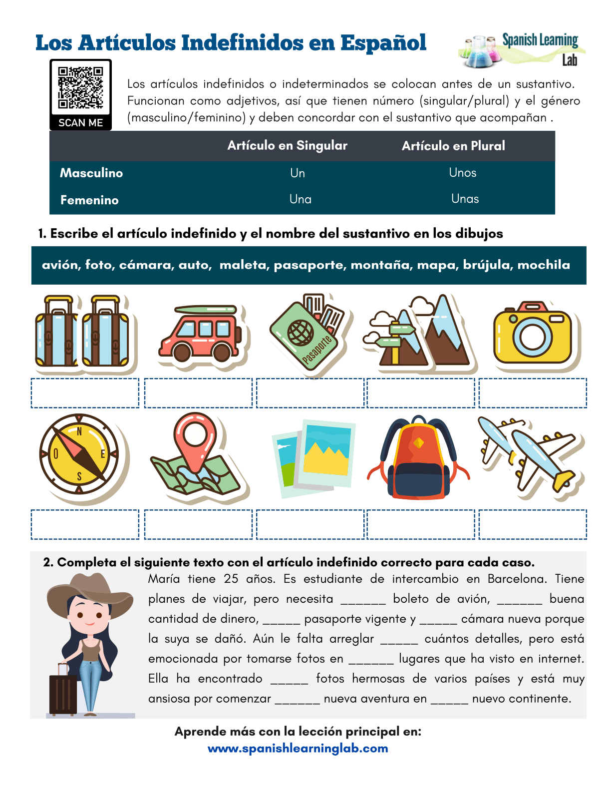 Definite articles in spanish worksheet