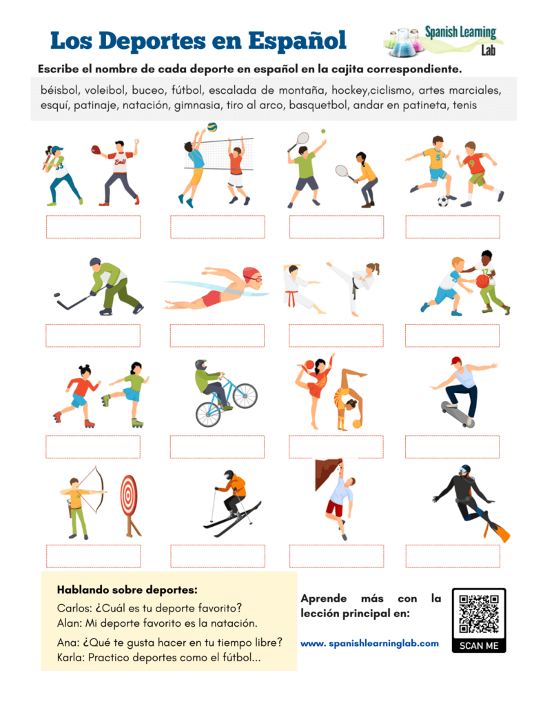 Los Deportes En Español Ejercicios En Pdf Spanish Learning Lab