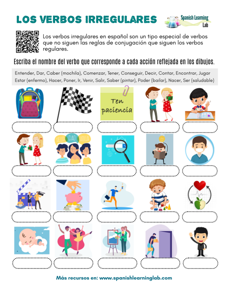 Common Irregular Verbs in Spanish - PDF Worksheet Verbos irregulares en español ejercicios