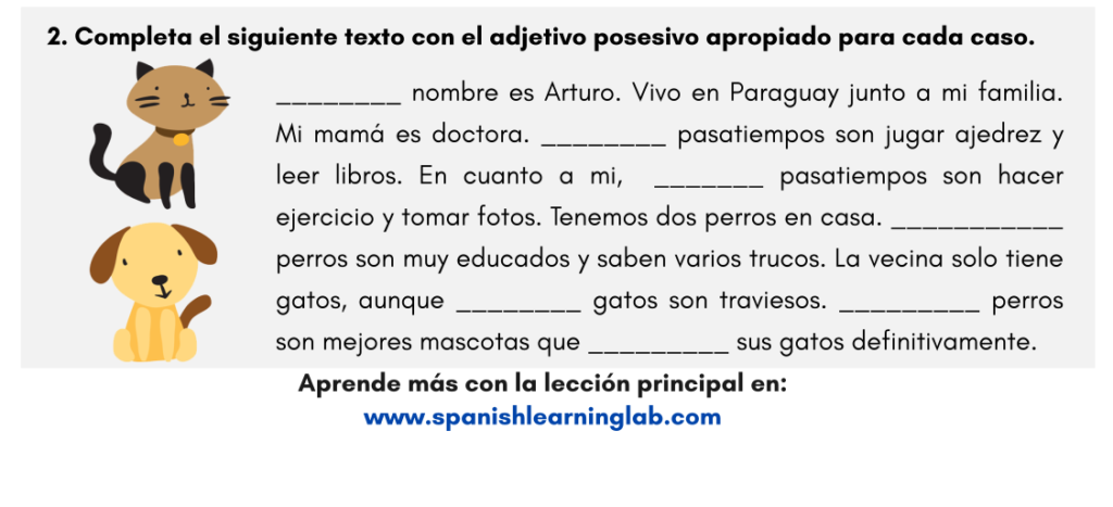 los adjetivos posesivos en español hoja de trabajo possessive adjectives in Spanish pdf workshet