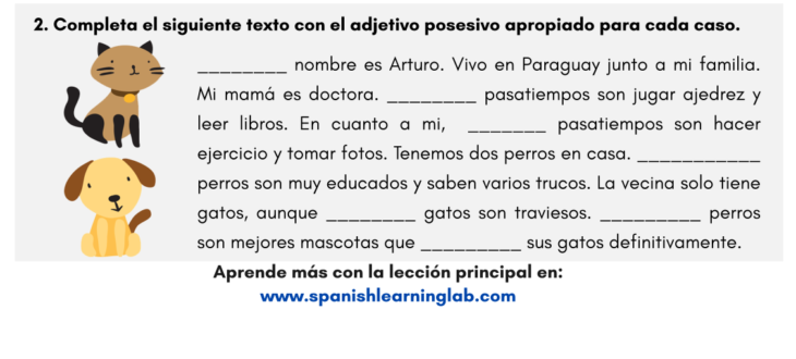 los adjetivos posesivos en español hoja de trabajo possessive adjectives in Spanish pdf workshet