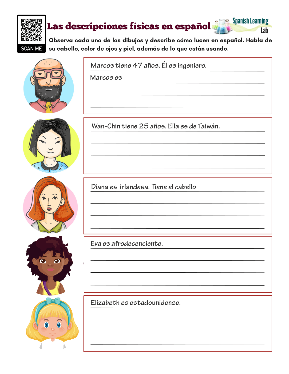 Writing Physical Descriptions In Spanish Pdf Worksheet Spanishlearninglab