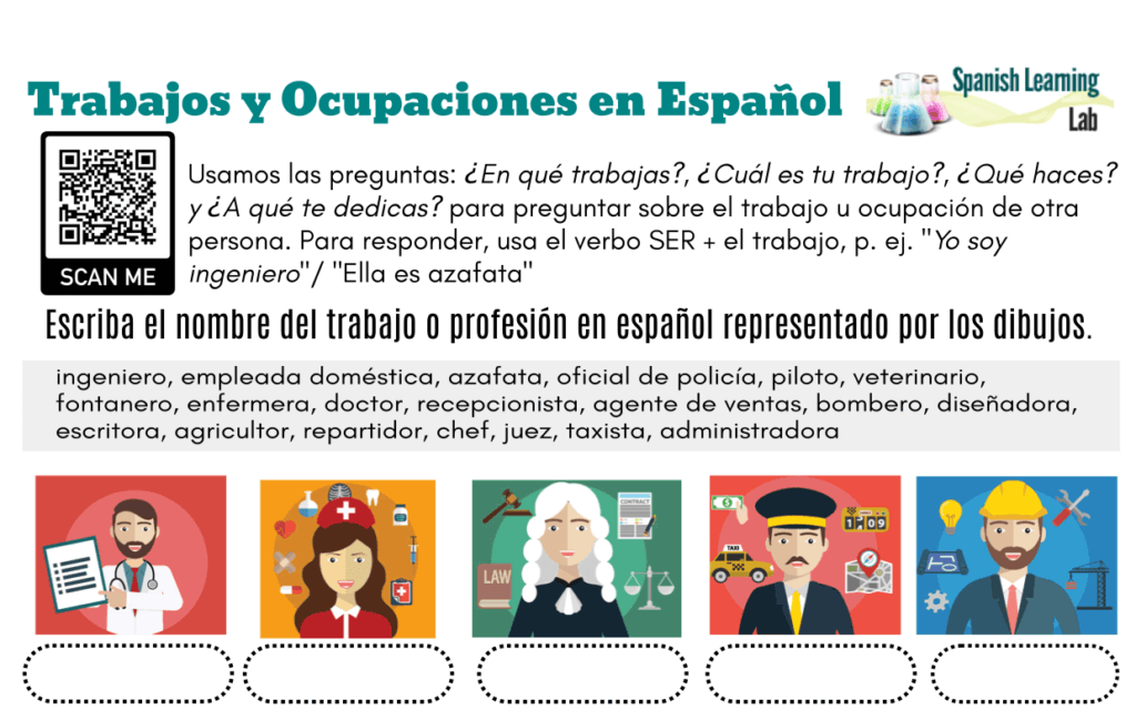 jobs-and-occupations-in-Spanish worksheet trabajos y ocupaciones ejercicios PDF