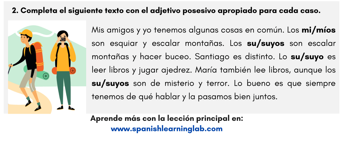 Los Pronombres Posesivos en Español Ejercicios en PDF