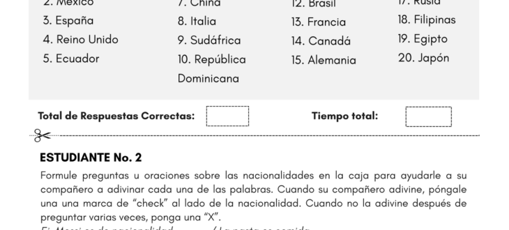 countries and nationalities in Spanish worksheet países y nacionalidades en español ejercicios pdf