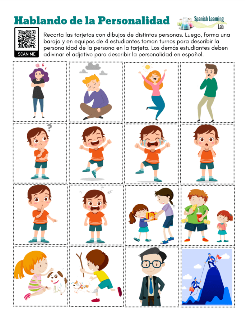 talking about personality in Spanish pdf worksheet hablando de personalidad en español ejercicios