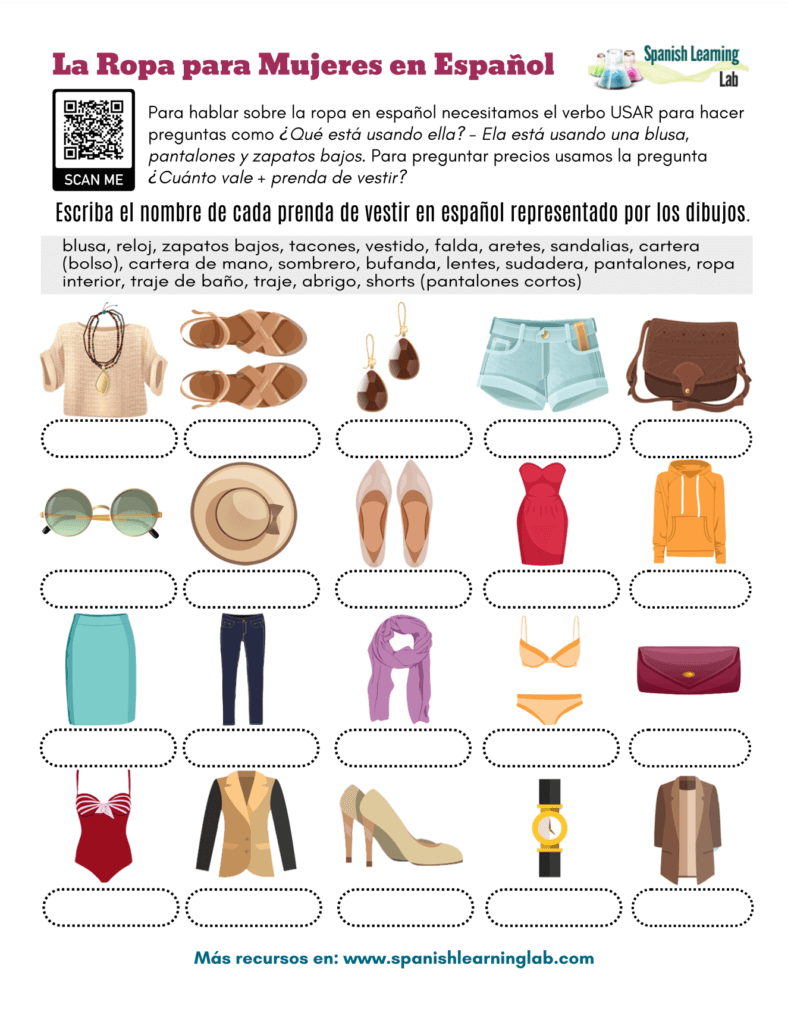 woman clothes spanish worksheet pdf ropa de mujeres español ejercicios pdf