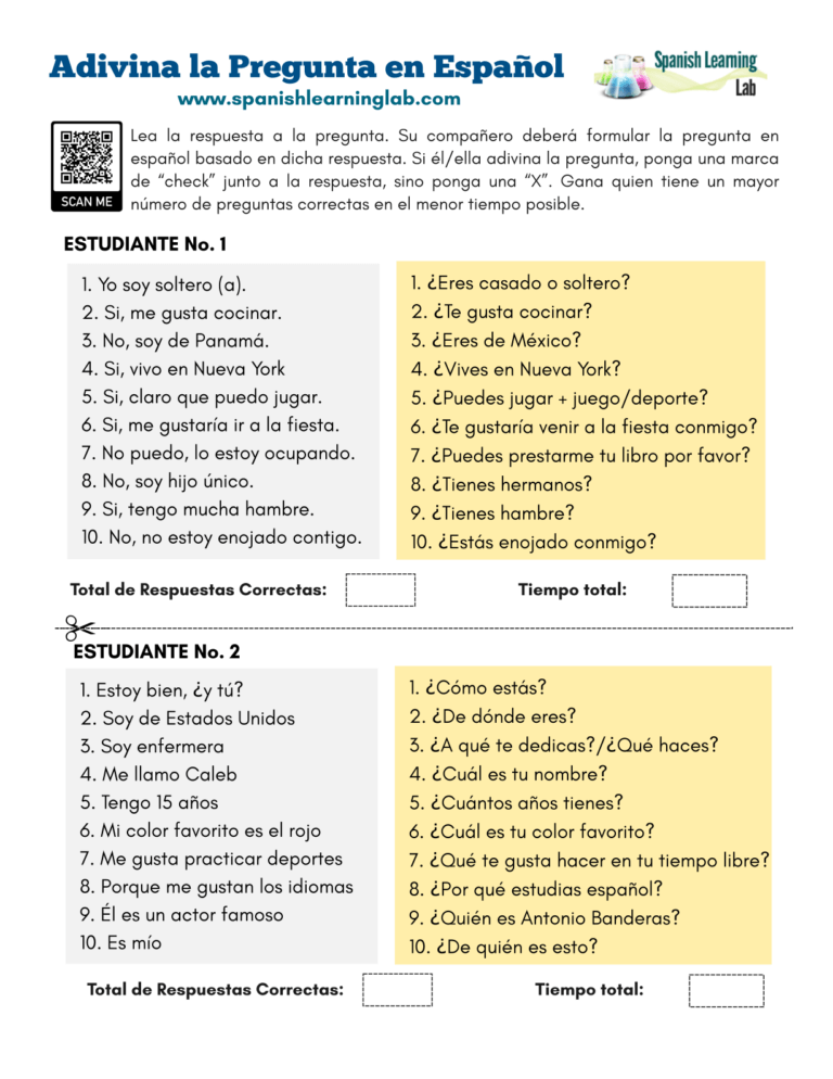 Making Questions In Spanish Pdf Worksheet Spanishlearninglab