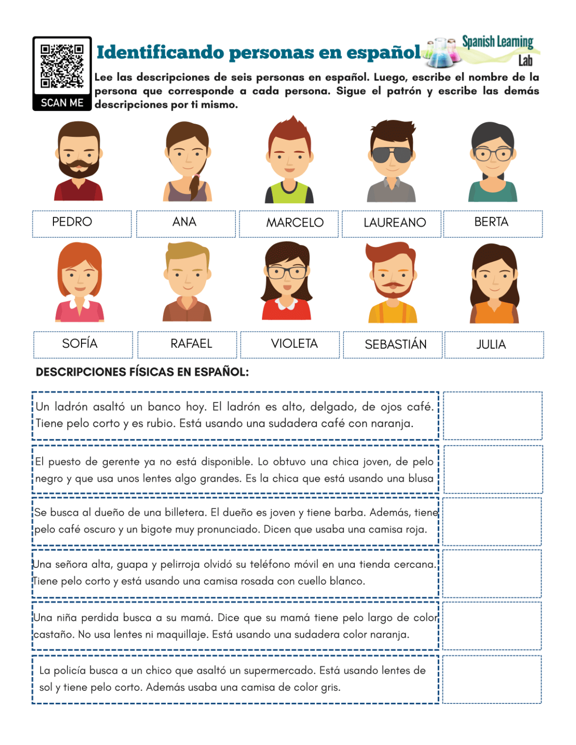 Identificando Personas en Español Ejercicios en PDF Spanish Learning Lab