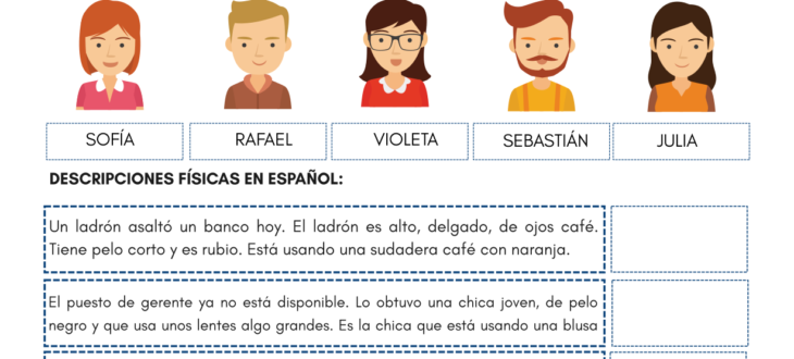 identifying people in Spanish PDF Worksheet physical descriptions identificando personas en español