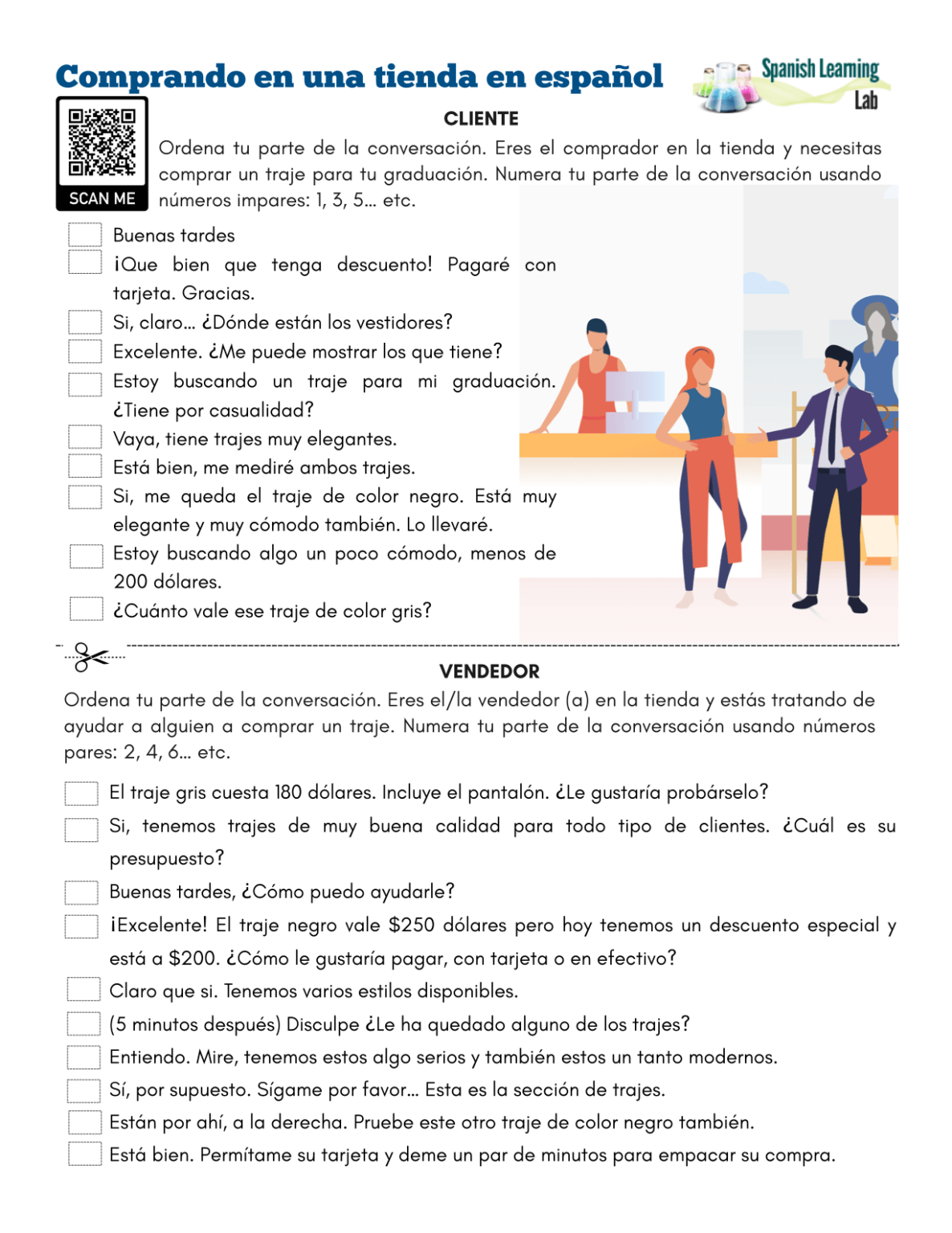 Shopping in Spanish at a Store - PDF Worksheet - SpanishLearningLab
