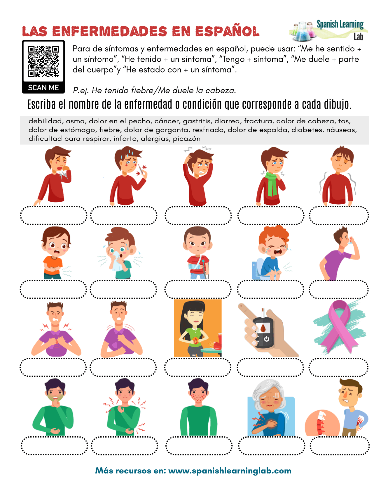 The Vocabulary for Illnesses in Spanish - PDF Worksheet For Spanish Family Tree Worksheet