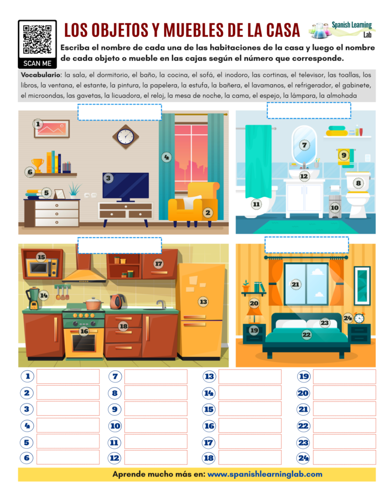 House objects and Furniture in Spanish PDF Worksheet Spanish Learning Lab