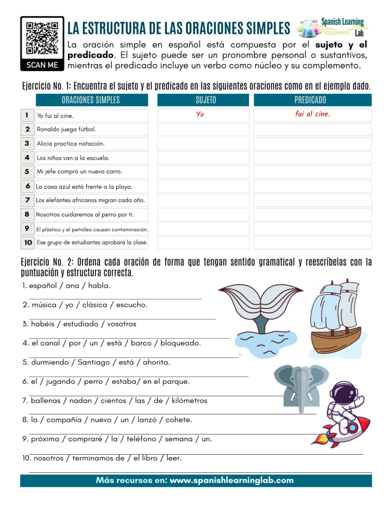 La Estructura B sica De Oraciones En Espa ol Ejercicios En PDF Spanish Learning Lab