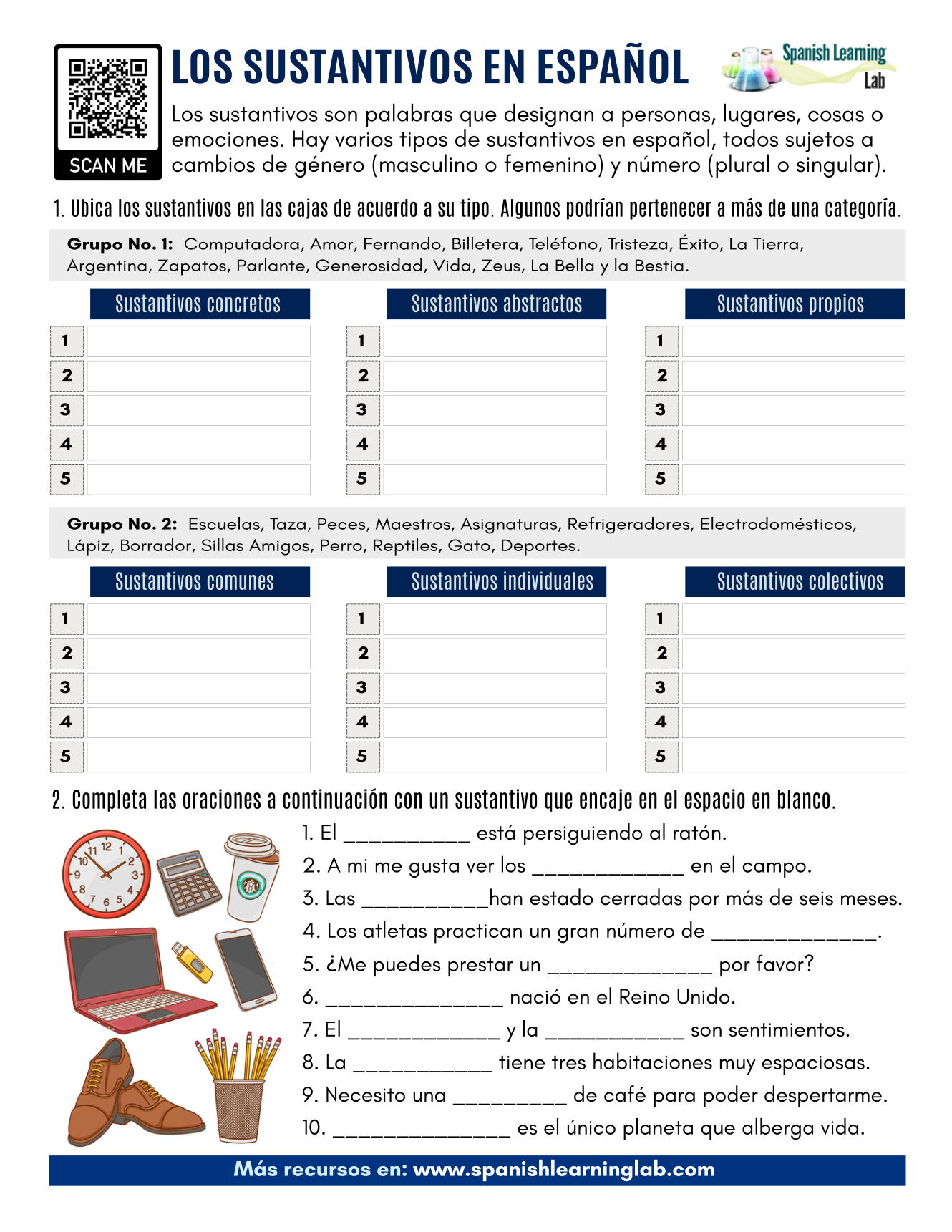 classifying nouns in spanish pdf worksheet spanishlearninglab