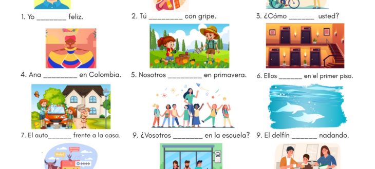 the verb ESTAR in Spanish PDF worksheet el verbo en español ejercicios