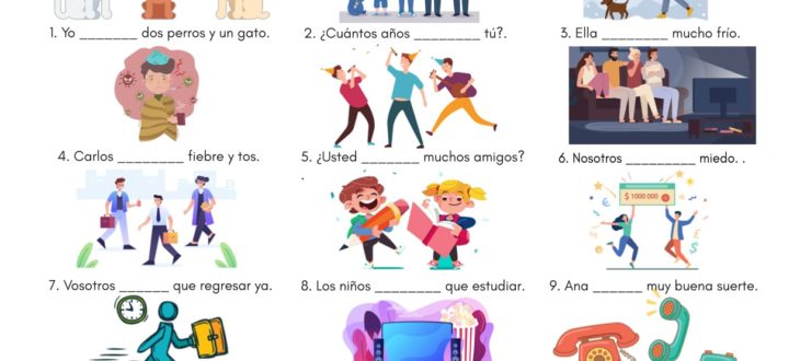 el verbo TENER en español ejercicios the verb TENER PDF Worksheet