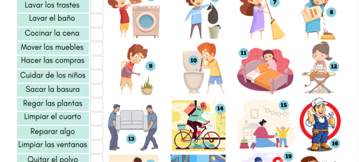 los quehaceres en español ejercicios spanish household chores pdf worksheet
