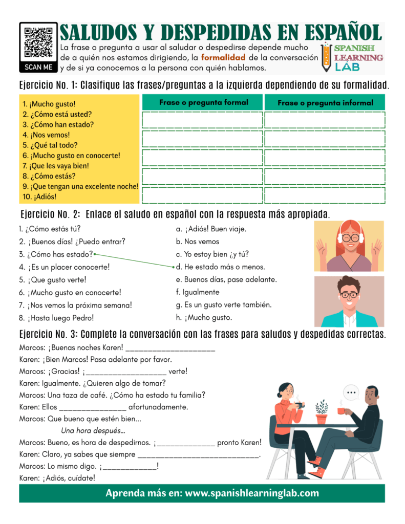 Saludos y Despedidas en Español - Ejercicios en PDF - Spanish Learning Lab