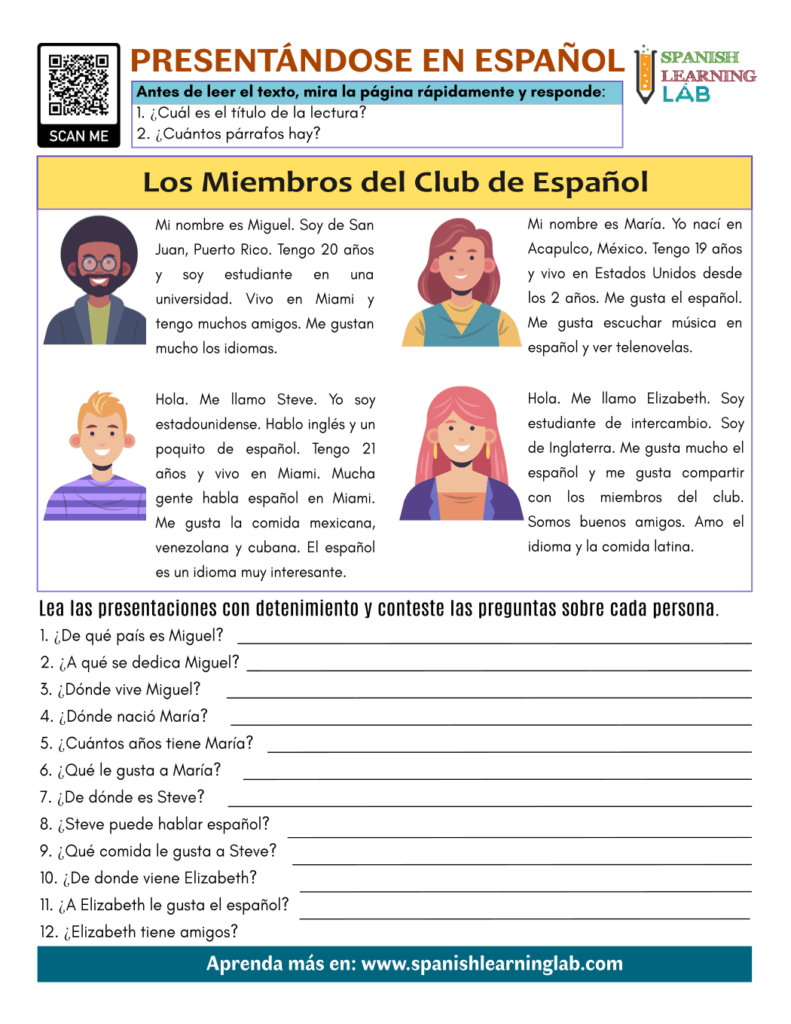 presentandose en español Meeting people in Spanish pdf worksheet