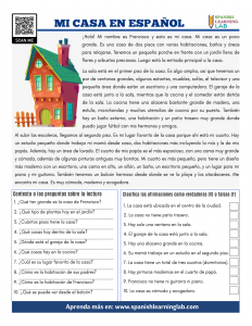 mi casa en español lectura ejercicios this is my house in Spanish pdf reading worksheet