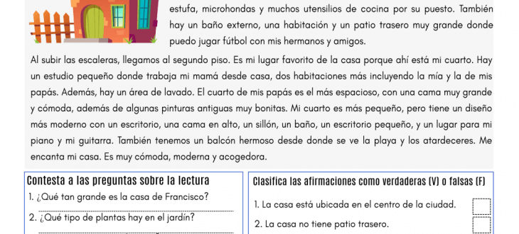 mi casa en español lectura ejercicios this is my house in Spanish pdf reading worksheet