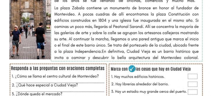 A Historic Neighborhood in Spanish - Reading PDF Worksheet un barrio histórico en español ejercicios lectura