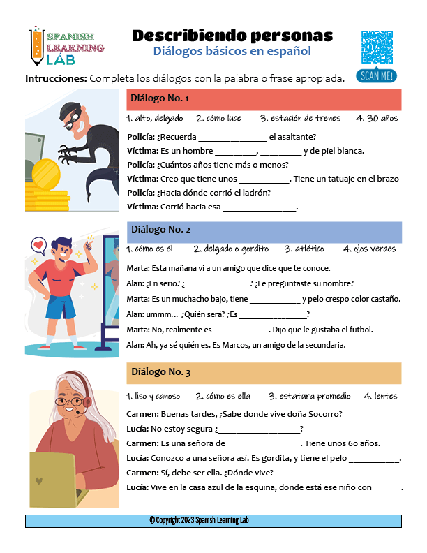 describir personas español ejercicios describe people's appearance spanish pdf worksheet dialogues